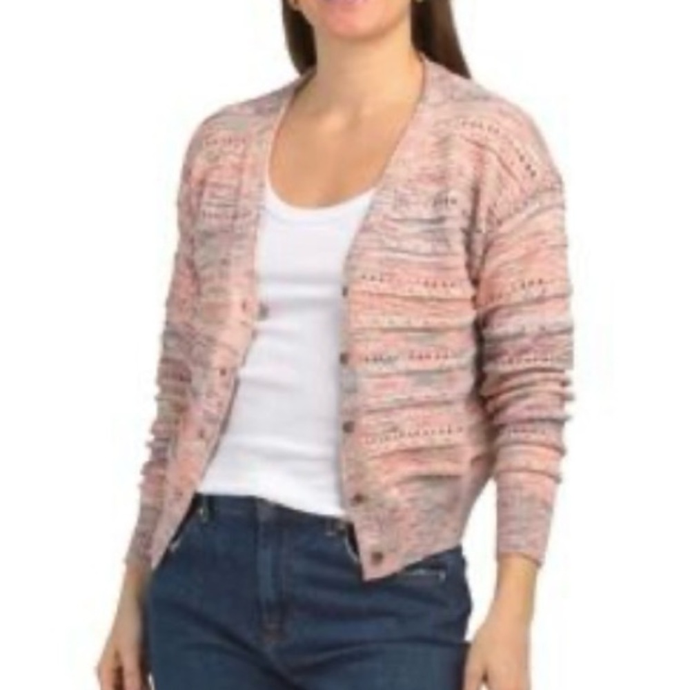 NEW Frye Button Down Cardigan Cropped Space Dyed Coral Pink Size XL